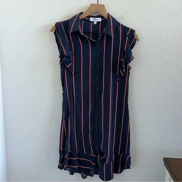 INTERMIX Mila Flutter Sleeve Day Dress Blue Red 100% Silk XS - Picture 1 of 7